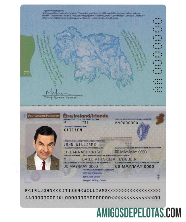 Passaporte da Irlanda exemplo